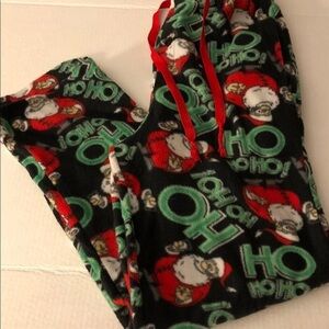 Santa Christmas Pajama Pants Size Med Mens Green‎ Draw String Stretch